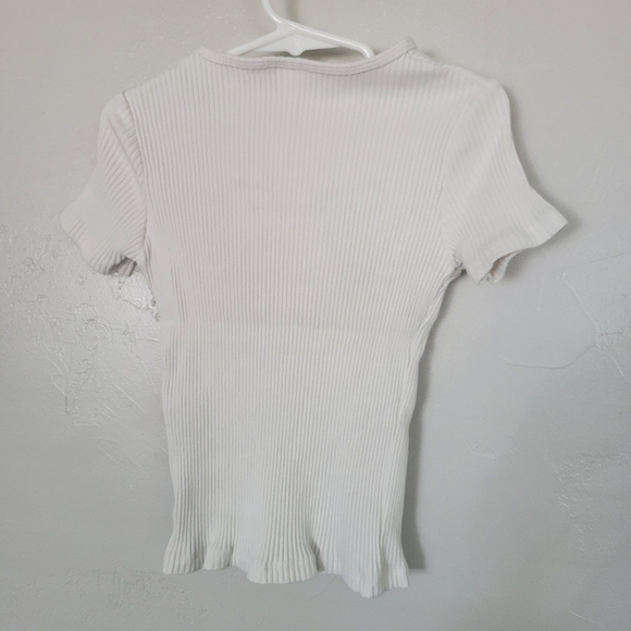 Zara Girls 9-10 White Short Sleeve Ribbed Shirt Heart Applique Pearl Accent Tee - Picture 3 of 5